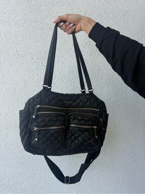 MZ Wallace Black Quilted Shoulder Tote with Multiple Zip Pockets